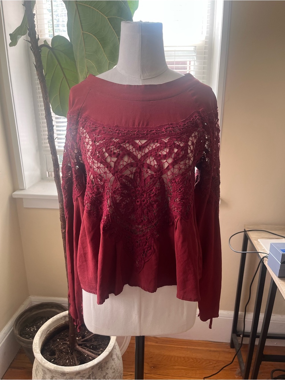 100% silk for love and lemon burgundy Santa Cruz top
